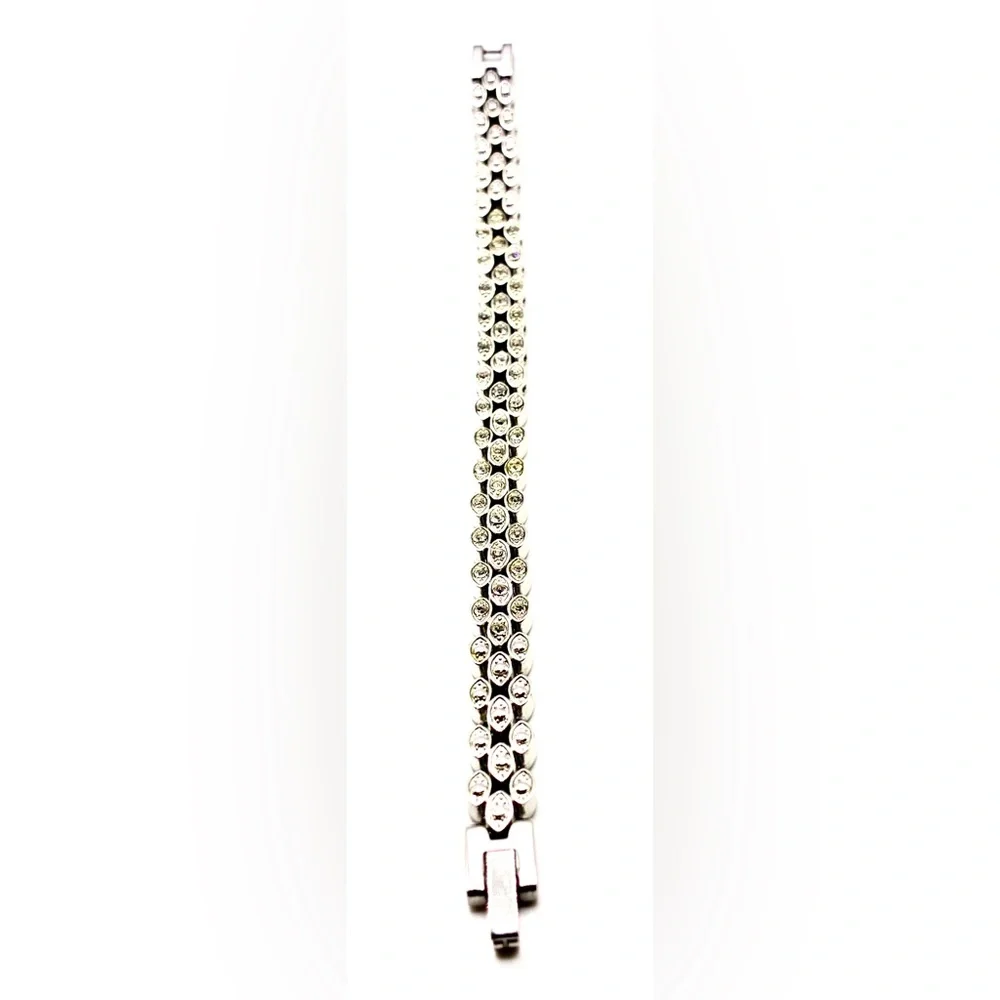 Vintage 3 Tier Marcasite & Cubic Zirconia Tennis Bracelet 7.5” Inches